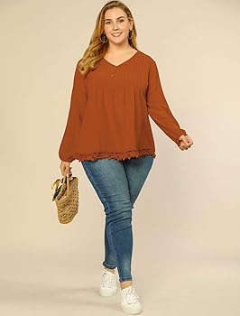 Agnes Orinda Women's Plus Size Tops Casual Long Sleeves